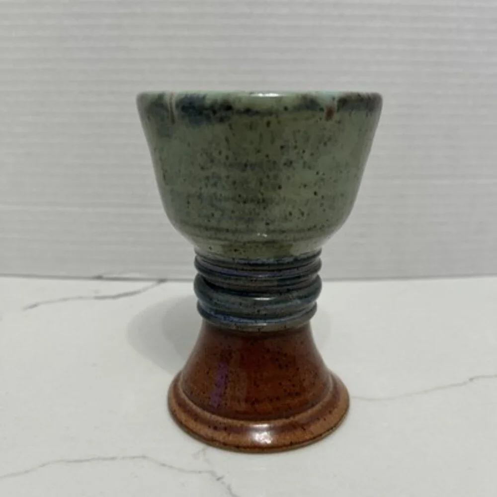Studio, Art Pottery, Handmade, Goblet, Wine Glass, Drip Glaze, Signed, OOAK